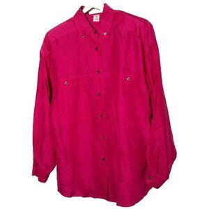 Express Silk Bouse Women Size 0 XS Hot Pink Long Sleeve Vintage 1990s